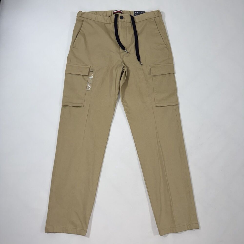 Tommy Hilfiger TH Flex Cargo Chino Pants 33 X 30 Tan Stretch NWT Utility Preppy